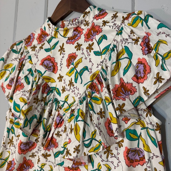 CROSBY BY MOLLIE BURCH woodcut floral sleeveless ruffle front High Neck Top S - Picture 2 of 12
